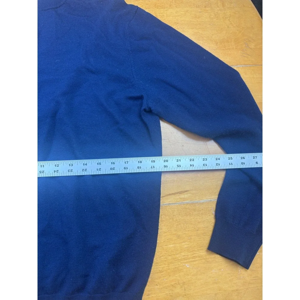 Collars & Co Mens Navy Blue 100% Merino Wool Quarter Zip Sweater Mock Neck